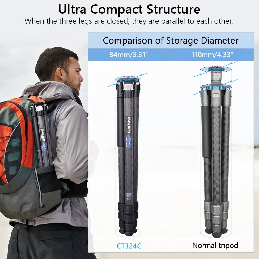 INNOREL-Trépied compact en fibre de carbone avec sac en pierre, CT324C, RapDuty, support de caméra d