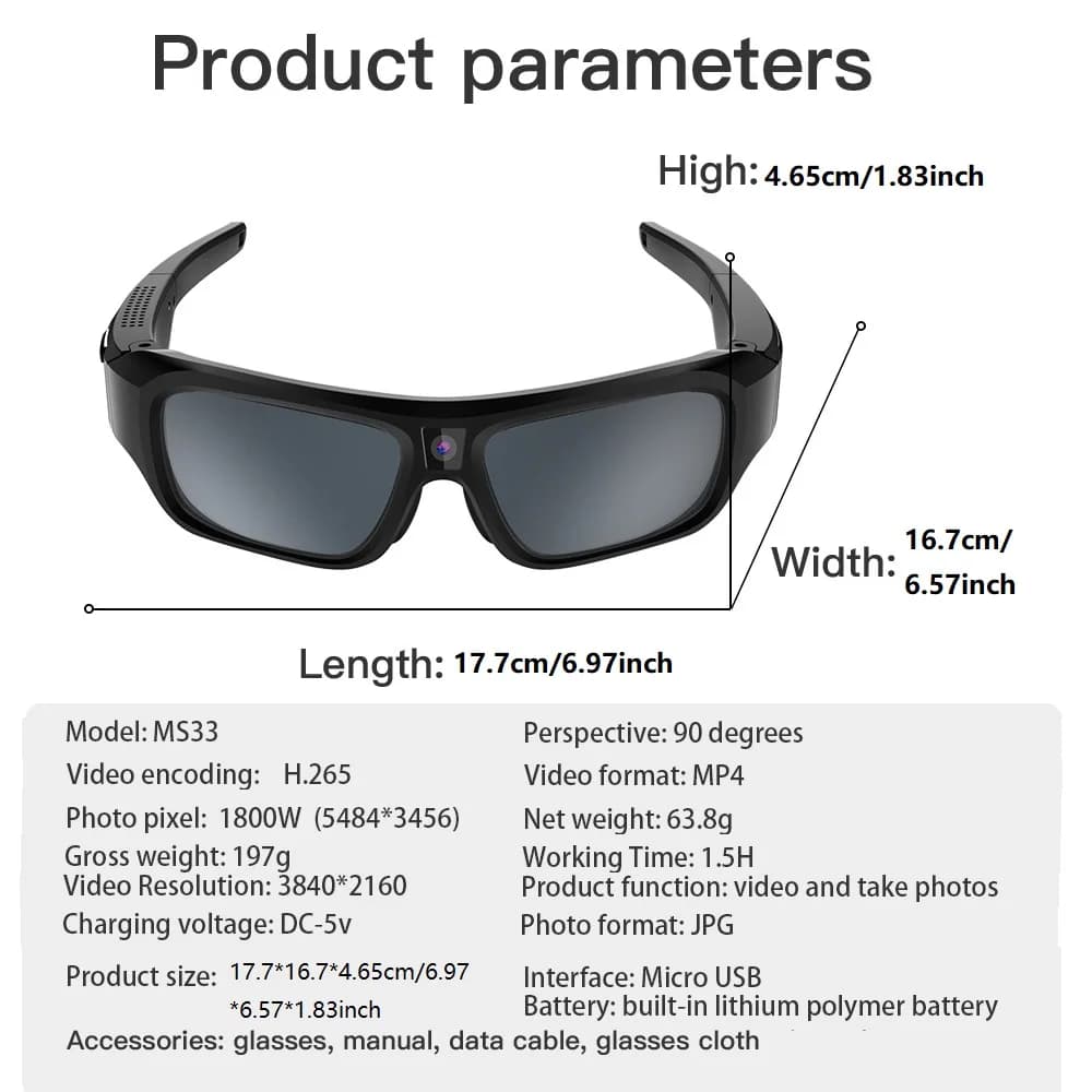 Mini caméra HD 4K, lunettes de Surveillance pour vélo, enregistreur vidéo, photographie, caméra d'ac