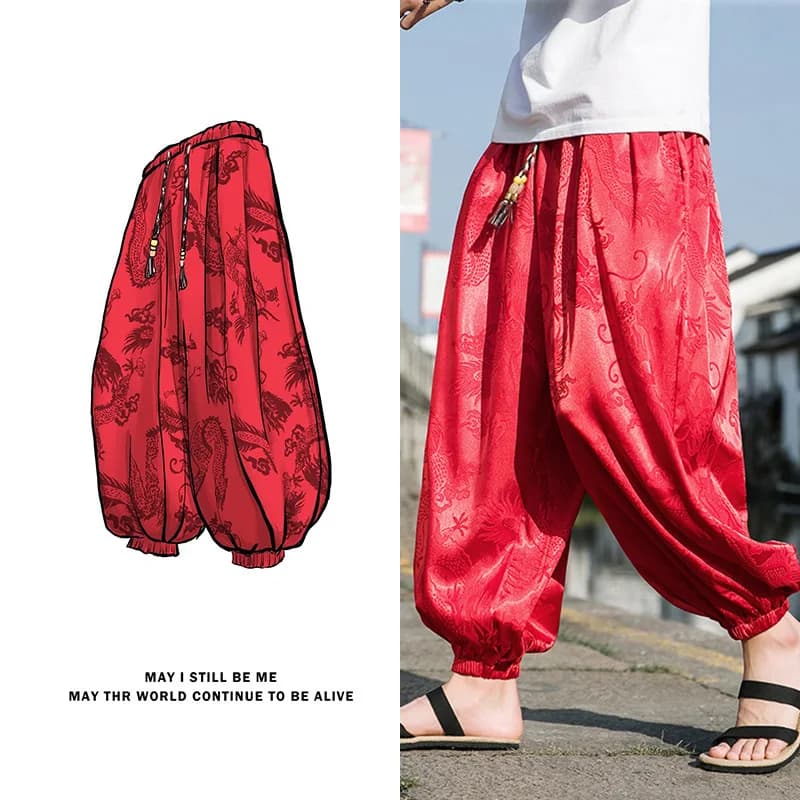 FGKKS 2023 pantalons de marque d'extérieur pour hommes Lce soie Dragon fleur foncée lâche Bloomers h