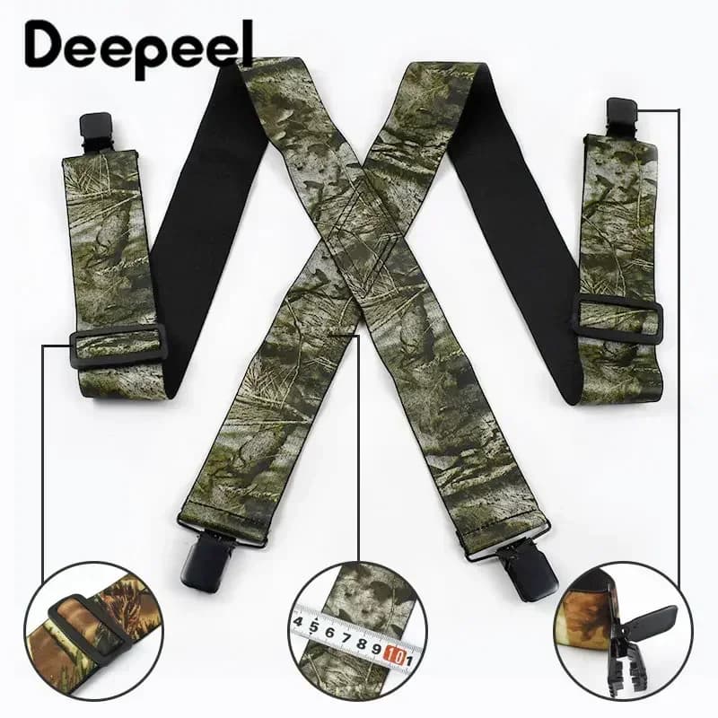 Deepeel adultes hommes bretelles 5 cm de large bretelles élastiques Camouflage x-type 4 Clips ajuste