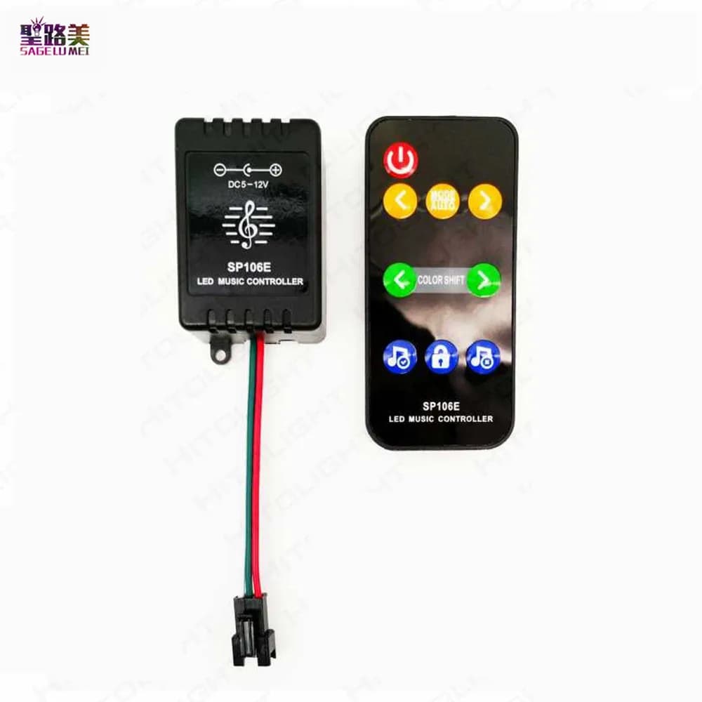 Contrôleur de musique SP106E DC 5V - 12V RF Pixel IC SPI, contrôleur LED couleur pour bande LED WS28