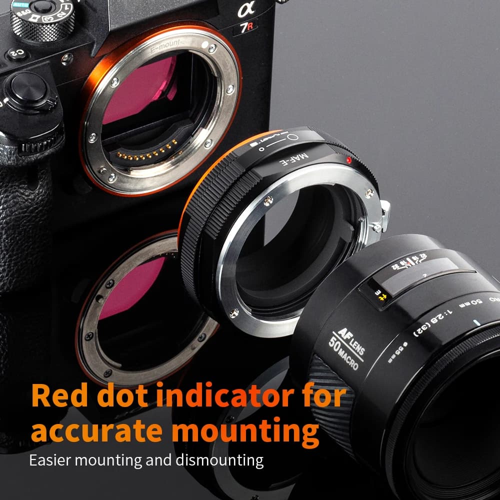 Adaptateur K&F CONCEPT pour objectifs Sony Alpha A et Minolta AF vers appareils photo NEX E