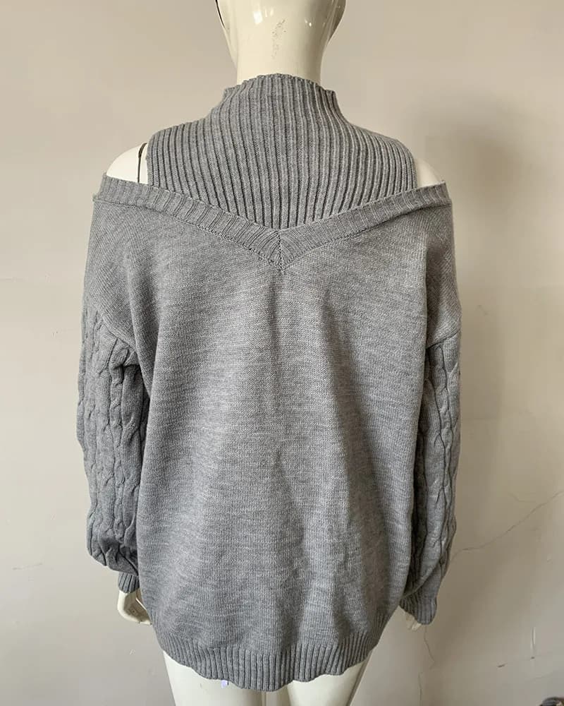 Cardigan en tricot ample à manches longues et col haut, épaules dénudées, pull européen et américain