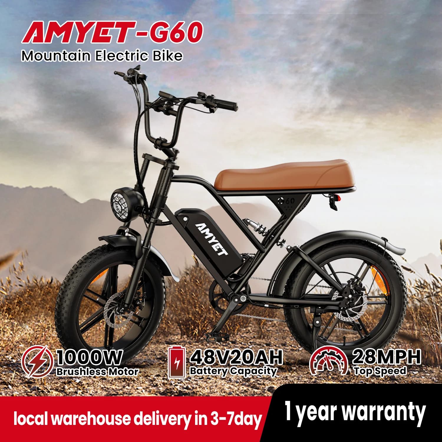 AMYET V9-G60 Adultes Vélo Électrique 1000W Moteur Vélo 48V 20AH 20 "opathie Ebike Électrique E Vélos