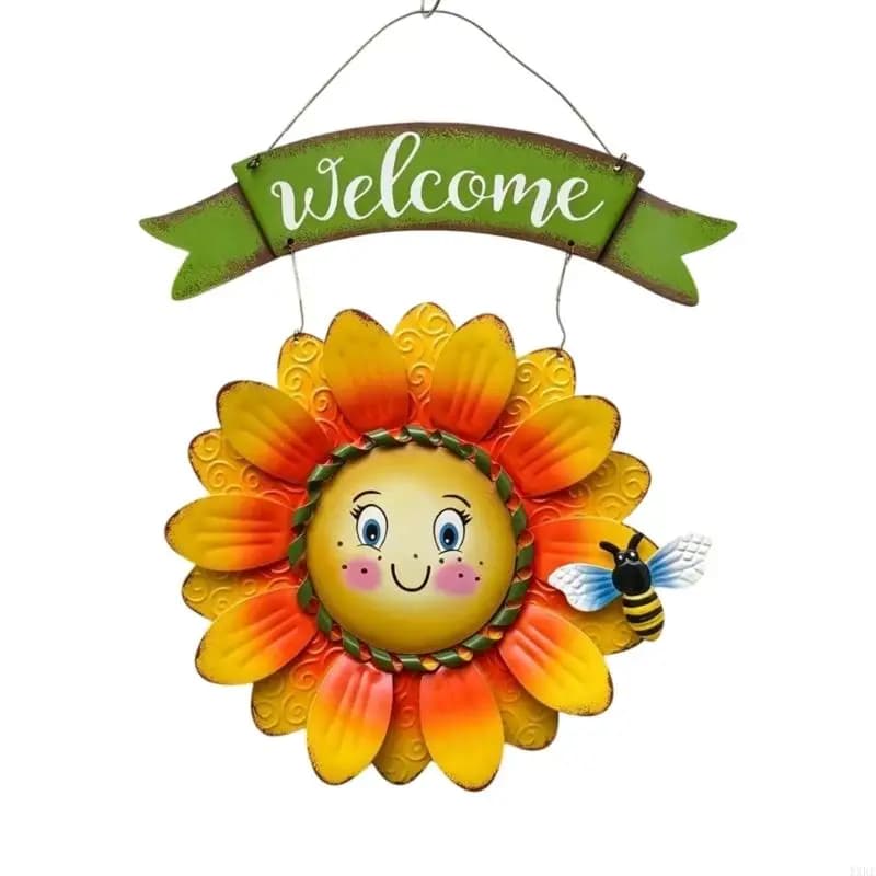 Panneau bienvenue tournesols pour porte d'entrée rustique, couronne porte d'entrée d'été d'automne, 