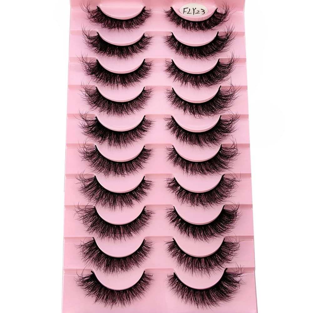 Faux-cils 3D en faux vison, 10 paires, faits à la main, naturels, nude, maquillage, imitation, crois