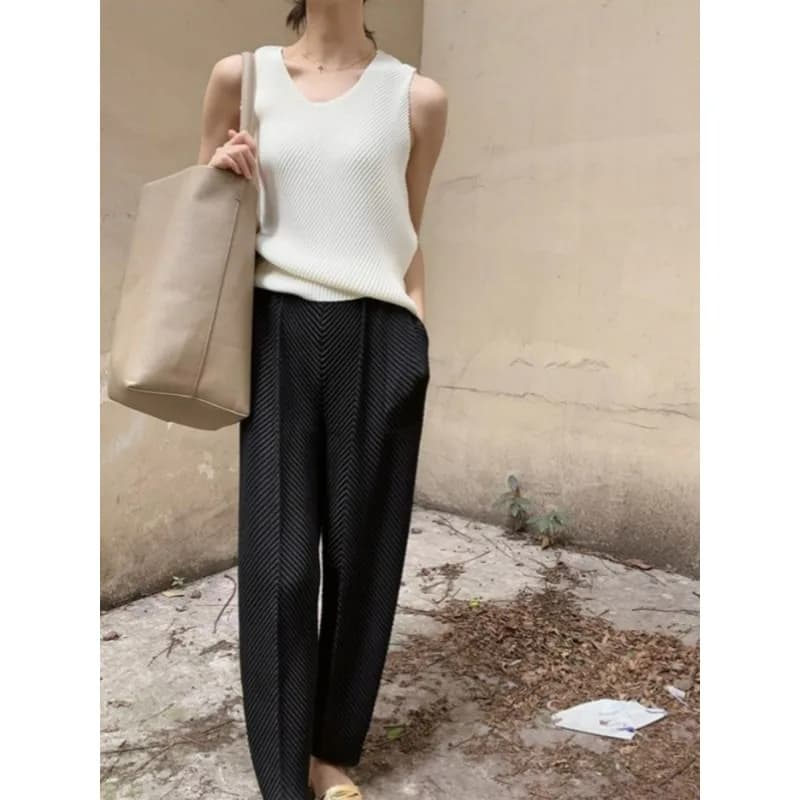 Pantalon en écailles de poisson plié, pantalon radis ample et décontracté, pantalon Harlan à petite 