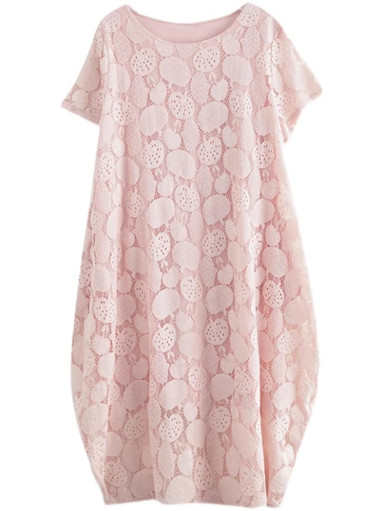 Robes d'été vintage à manches courtes et col rond en dentelle pour femmes 2026 – Nouvelle collection