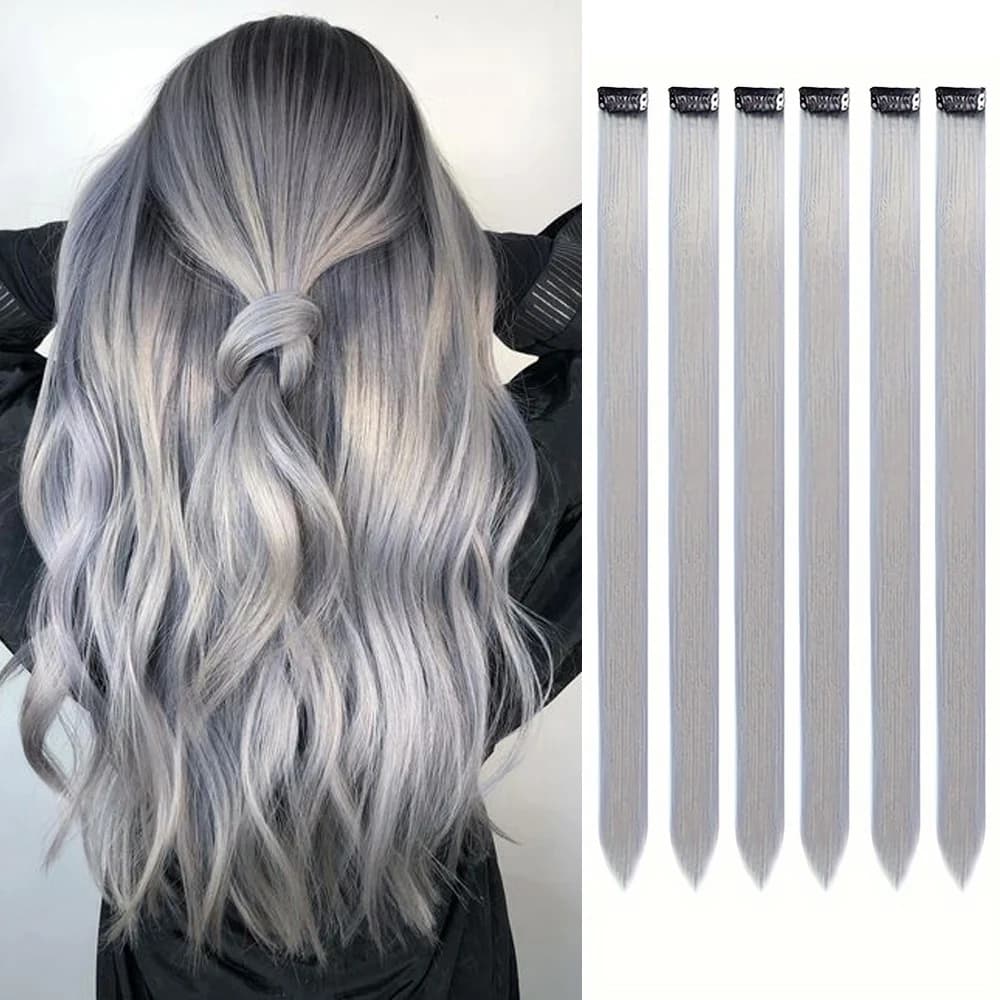 Extensions capillaires synthétiques à clips, 6 pièces/paquet, reflets colorés pour filles, 22 pouces
