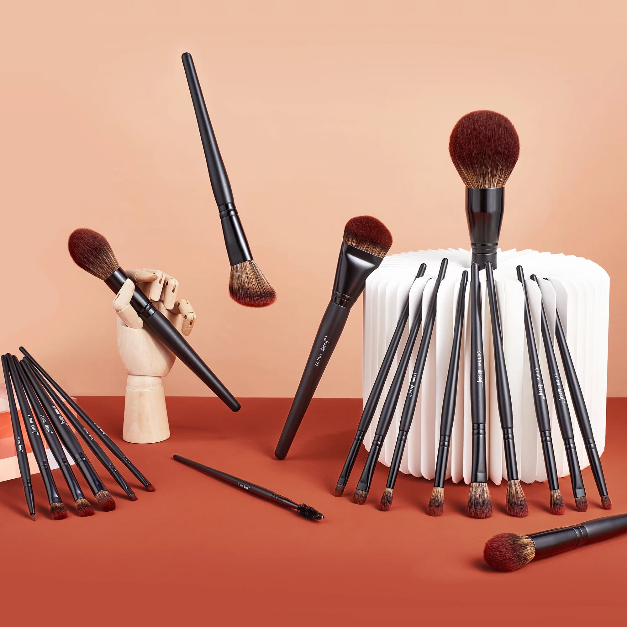 Jessup-Ensemble de pinceaux de maquillage synthétiques de qualité supérieure, brosse à poudre, fond 