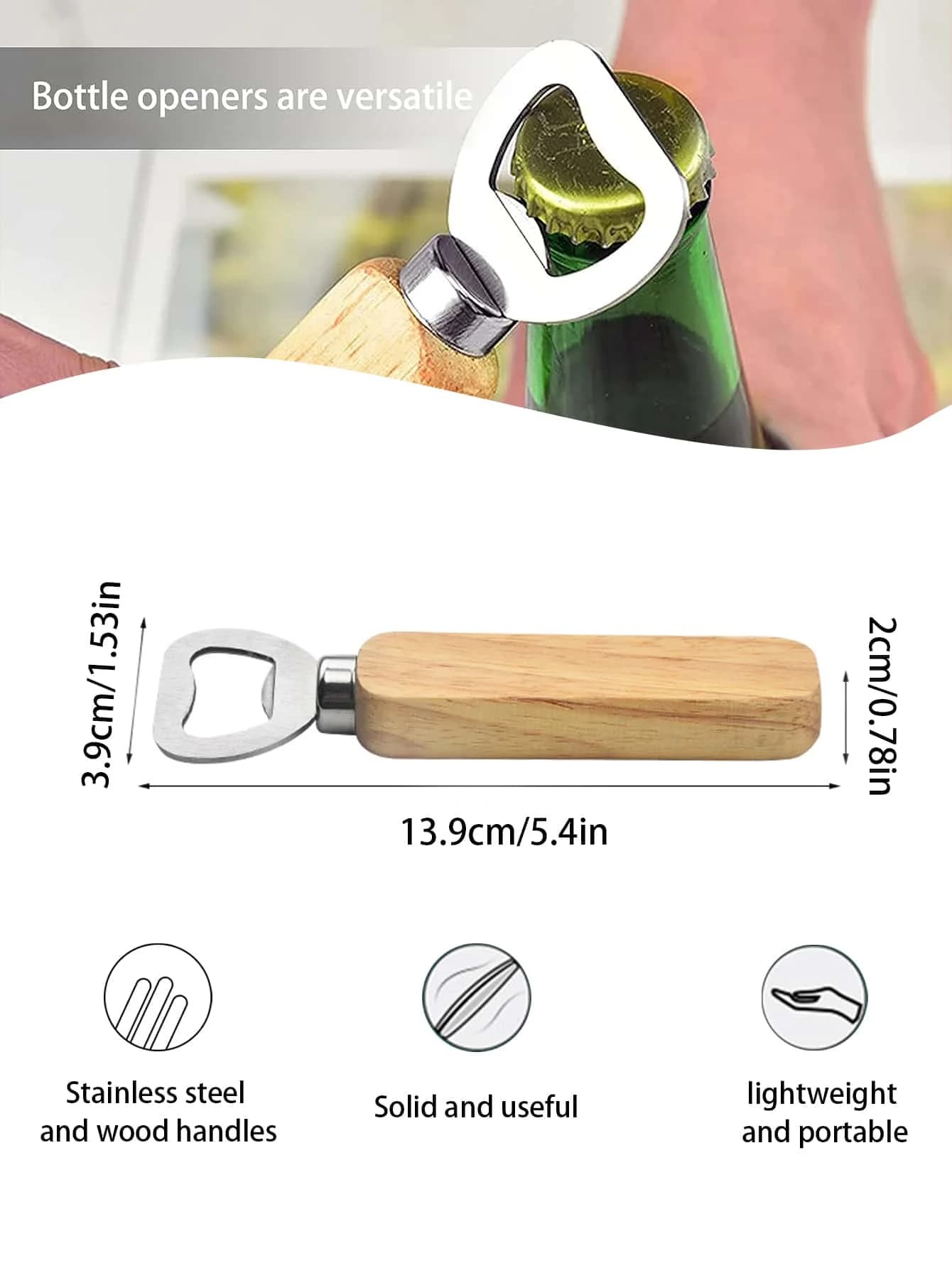 Leeseph ouvre-bouteille à manche en bois ouvre-bouteille de bière ouvre-bouteille de barman ouvre-bo