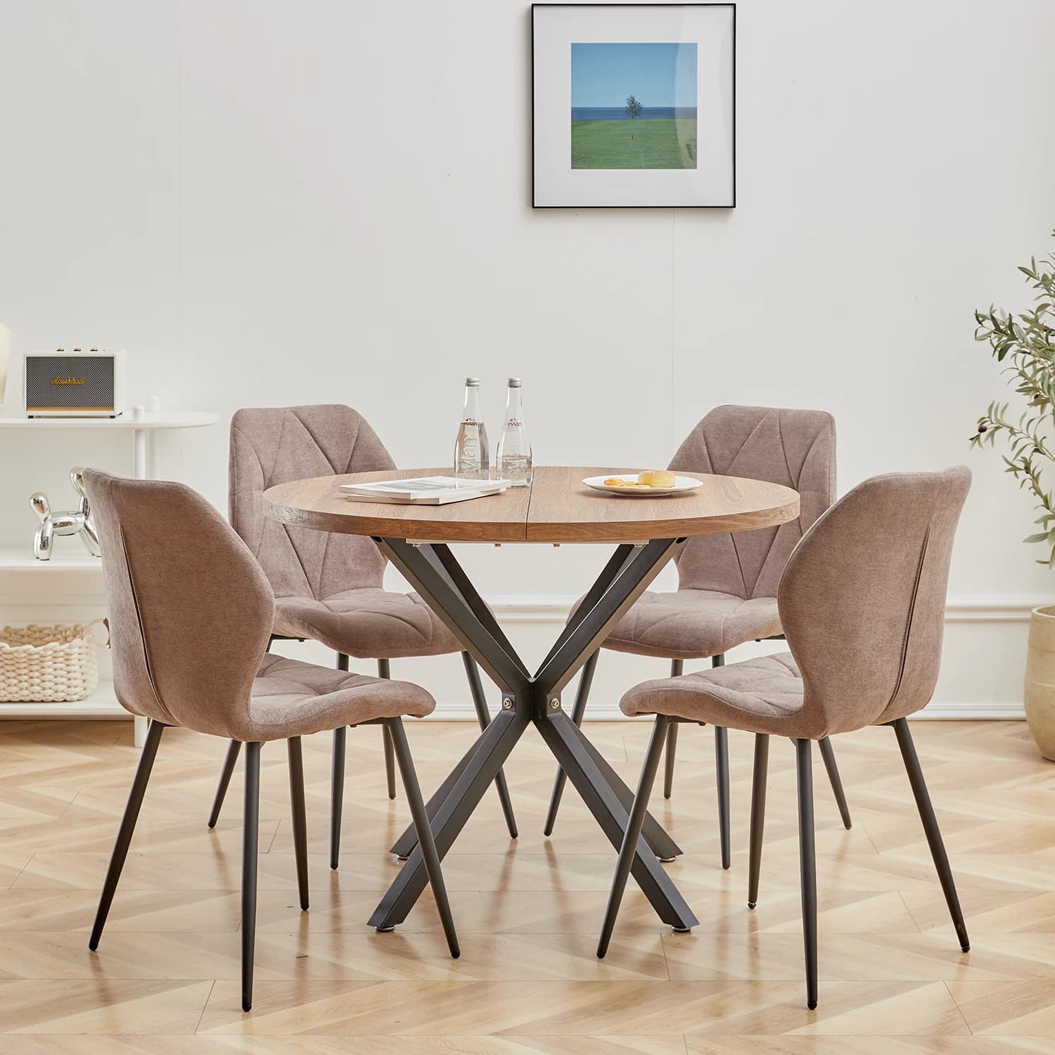EGOONM Table ronde nordique Table en bois massif avec couvercle en bois et cadre en acier Tables bas
