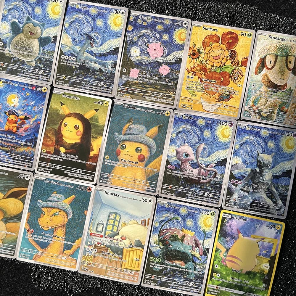 18 pièces/ensembleDIY PTCG 2023 SVP EN VAN GOGH PICHU gris FELT chapeau MEWTWO Charizard auto-fait c