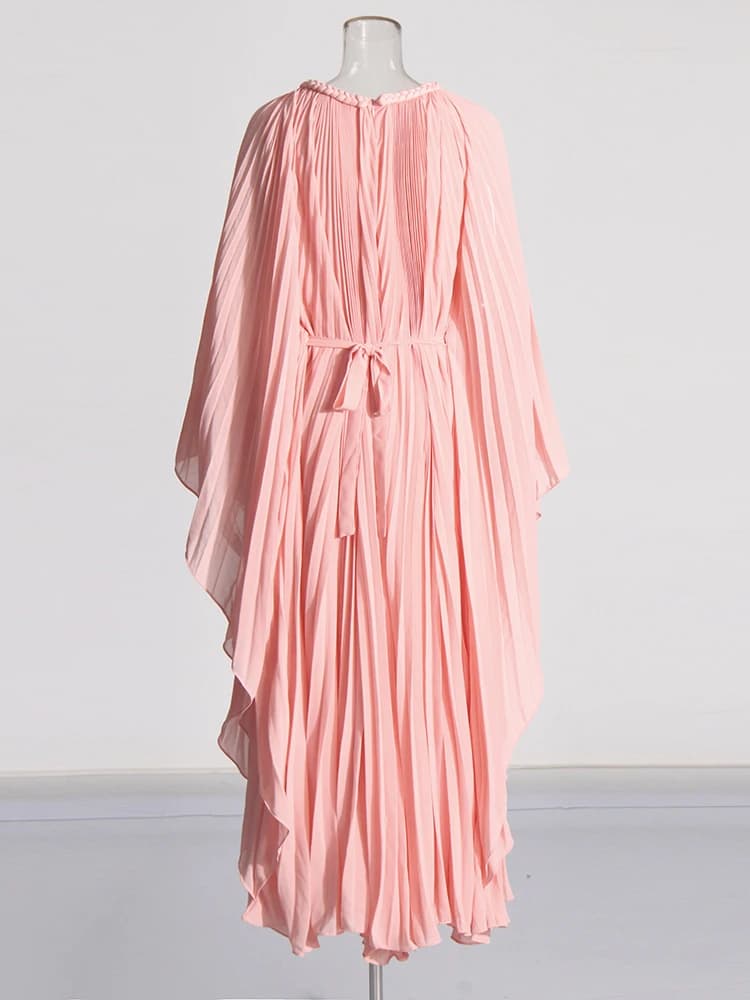 TWOTWurea YLE-Robes plissées solides pour femmes, col rond, manches chauve-souris, taille haute, min