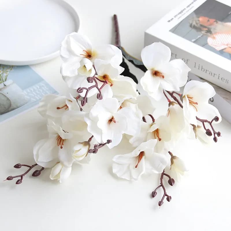 Bouquet de Magnolia artificielle, 5 fourchettes, 20 têtes, décoration de mariage, de maison, fausses