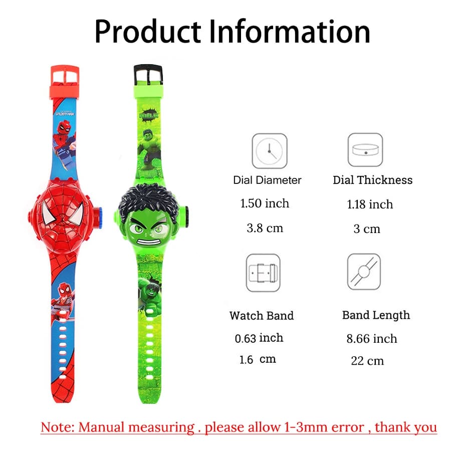 Montre de Projection Spiderman de dessin animé pour enfants, jouets Iron man capitaine, cadeau pour 