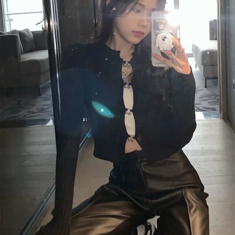 Cardigan Court et Slim à Manches sulfpour Femme, Vêtement Basique, de Couleur Unie, Sexy, à la Mode,