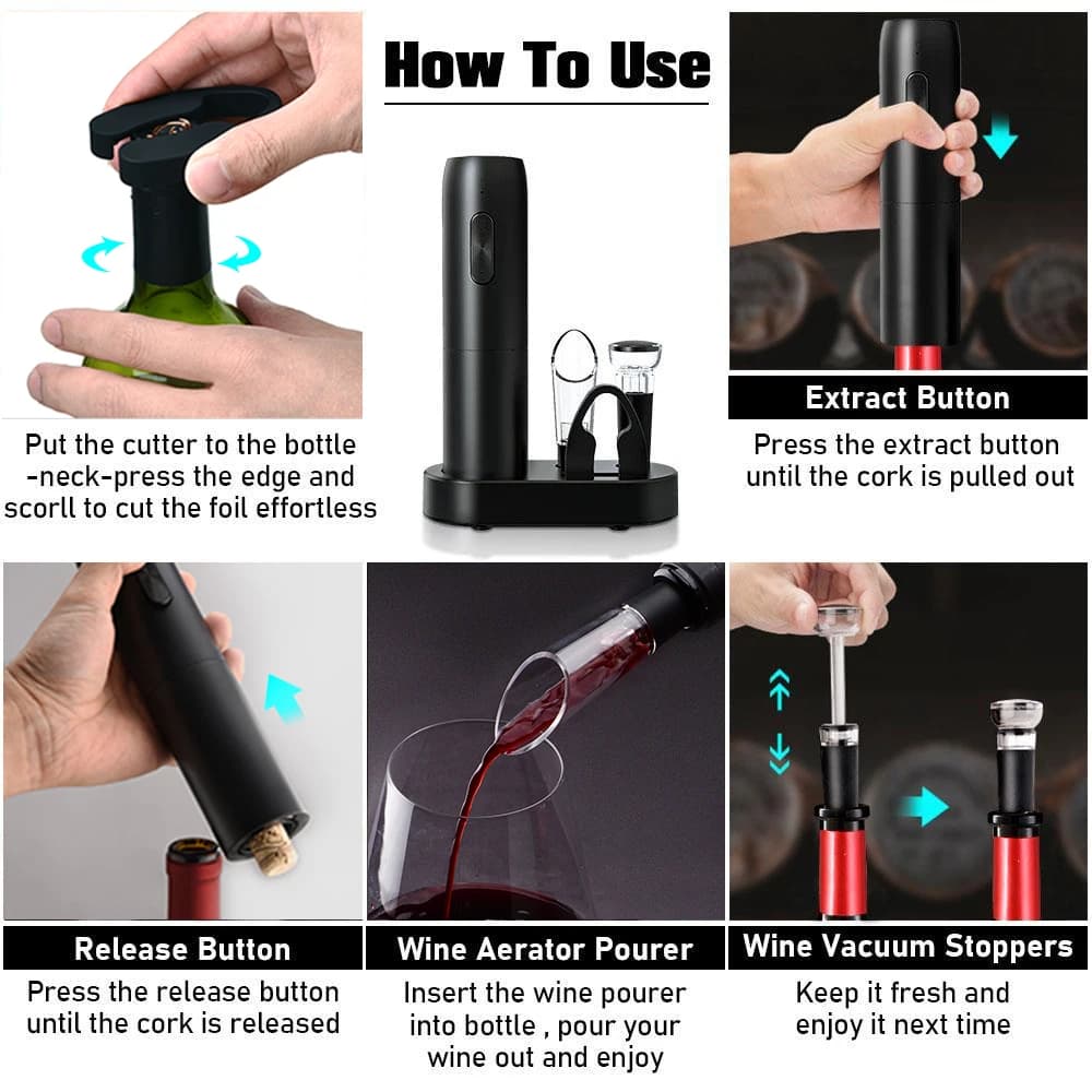 Ouvre-bouteille de vin électrique avec base de charge, tire-bouchon à vin rouge automatique, outils 