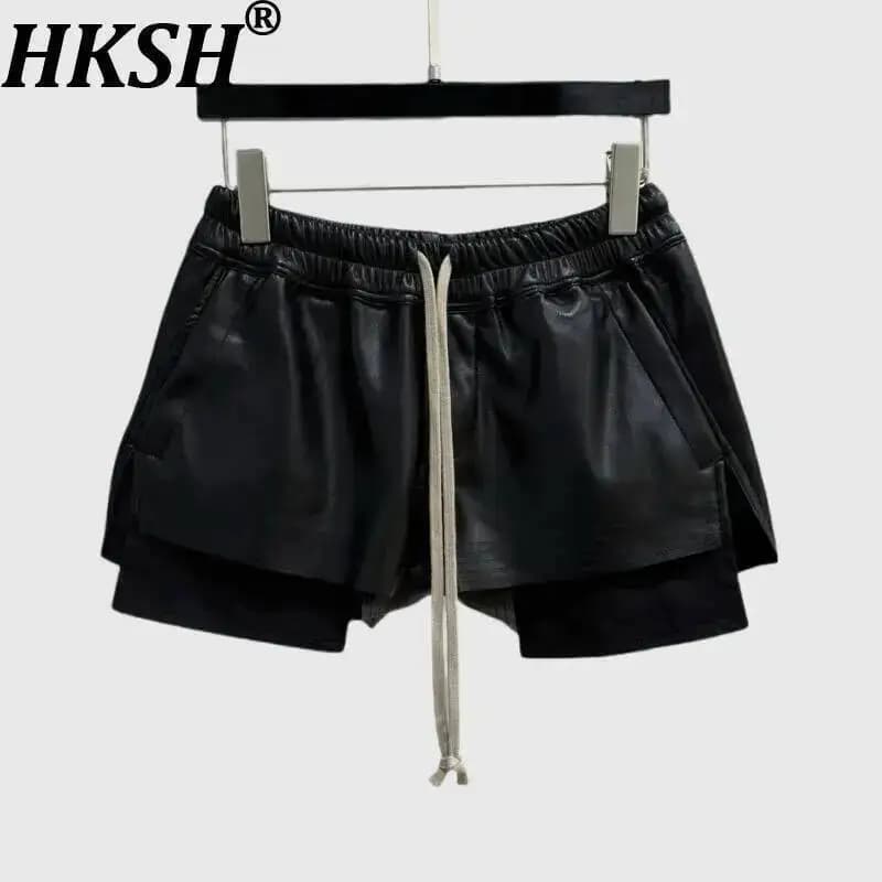HKSH été nouvelles femmes Style foncé Shorts en cuir PU cordon taille élastique mode Punk Streetwear