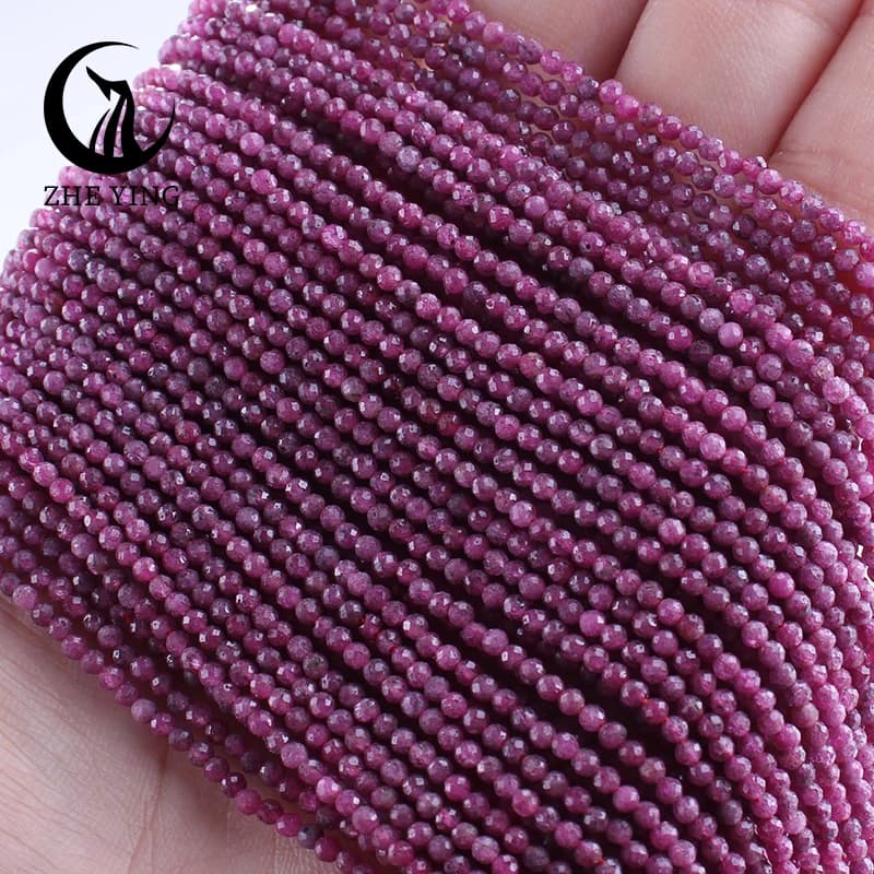 5 brins de perles de pierre naturelle facettées de 2 mm (rubis, améthyste, angelite) avec trou, peti