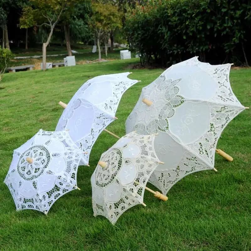 Parapluie artisanal en dentelle avec manche en bois, 28/45/75CM, parapluie en dentelle de célébrité,