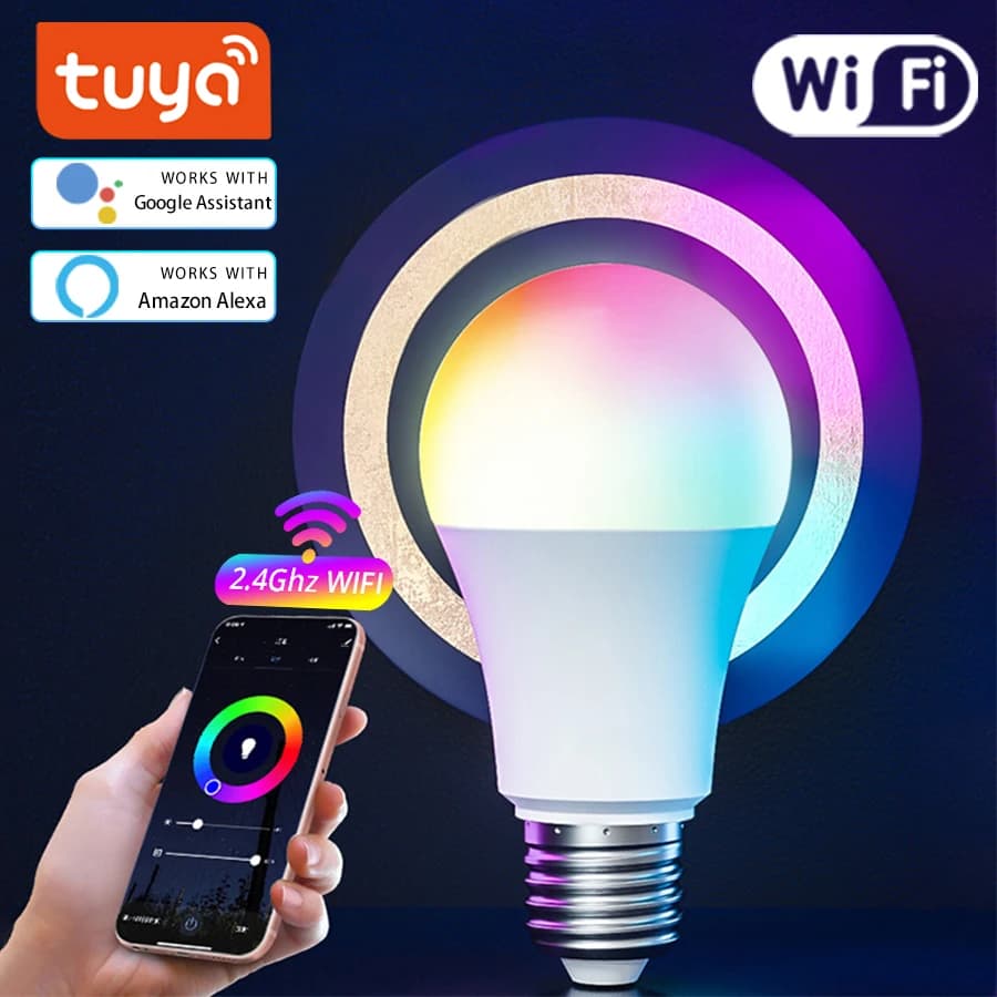 Tuya – ampoule WiFi intelligente E27, 18/12/15W, application Smart Life, contrôle vocale Alice Alexa