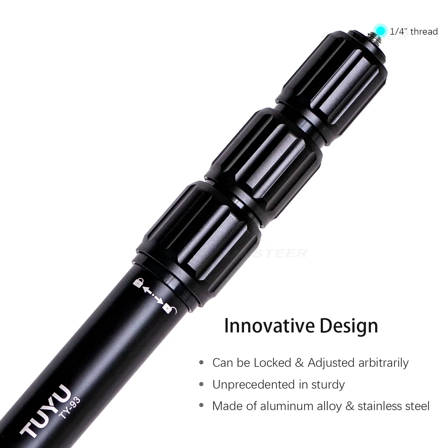 TUYU-Perche à selfie télescopique invisible en alliage d'aluminium réglable, monopode pour Insta360 