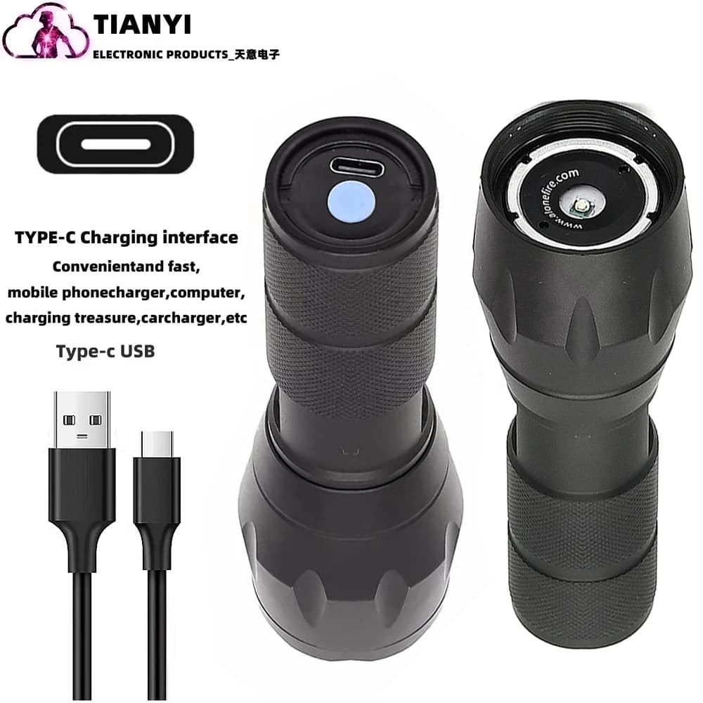 Lampe de poche à lumière rouge Rechargeable de type c, torche tactique, lumière de chasse rouge à LE