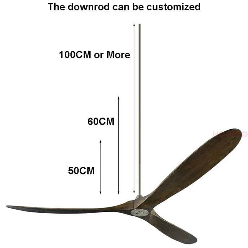 Ventilateur de plafond en bois de grande taille avec télécommande, lumières LED, moteur à courant co