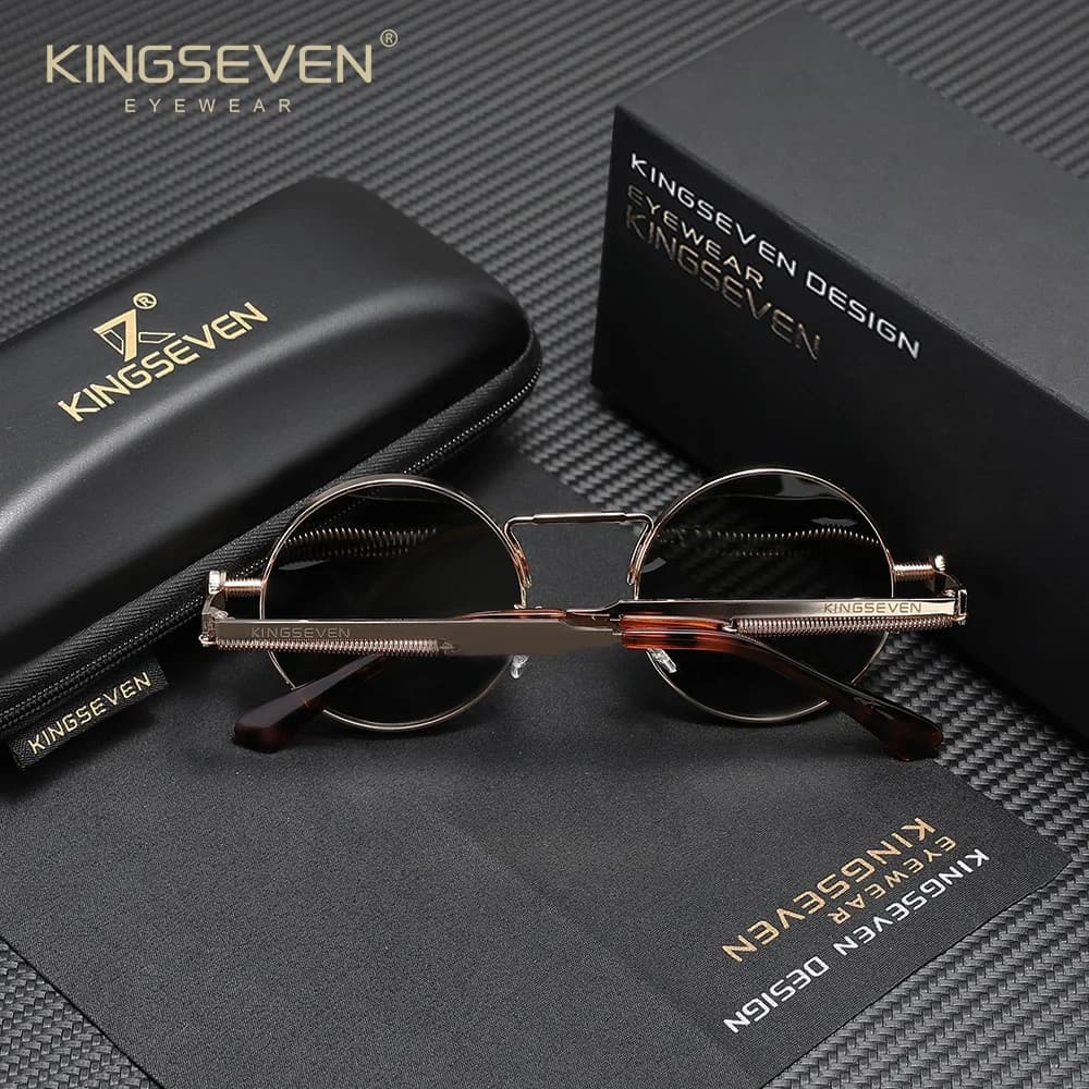Lunettes de soleil gothiques steampunk de marque KINGSEVEN, monture ronde polarisée, pour hommes et 