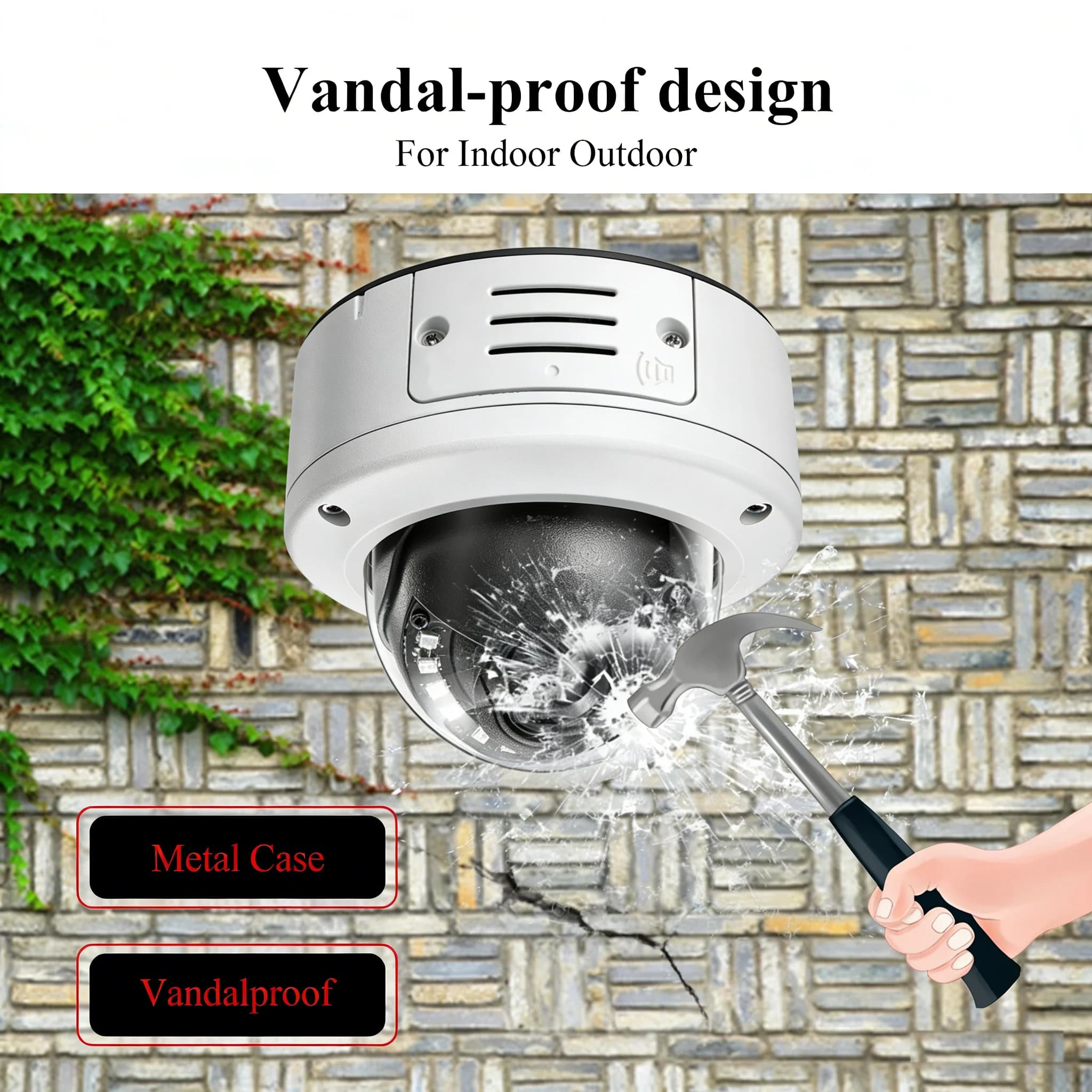 Caméra IP Dôme Métallique Anti-Vandalisme 2.8mm Grand Angle 8MP 4K Extérieure Détection Humaine H.26