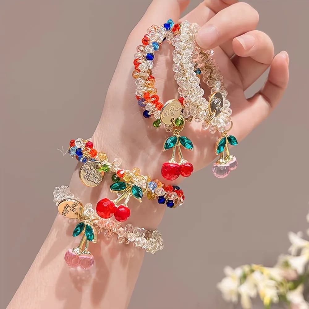 Corde à cheveux cerise en cristal coloré, 1/2 pièces, anneau de cheveux en strass doux, bandeau à ha