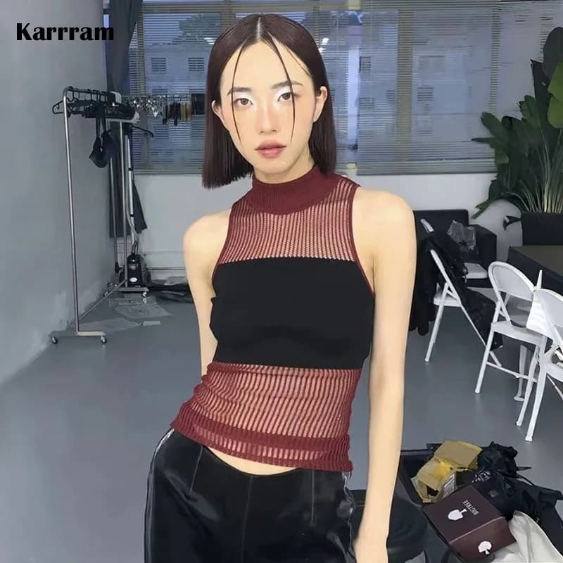 Karr233-Haut court évidé japonais Y2k, haut court avec esthétique grunge, haut vintage des années 20