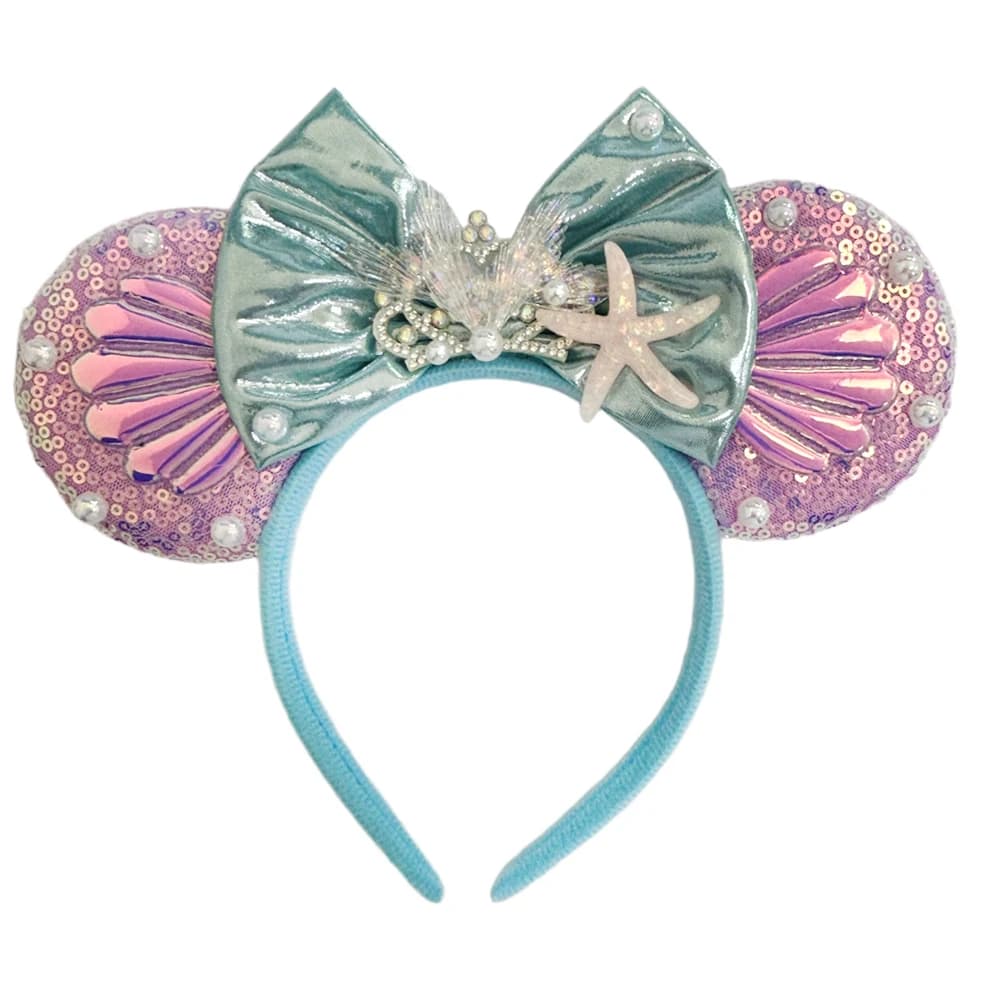 Bandeaux oreilles de Mickey Mouse série sirène pour femmes, accessoires de cheveux de fête, nœuds à 