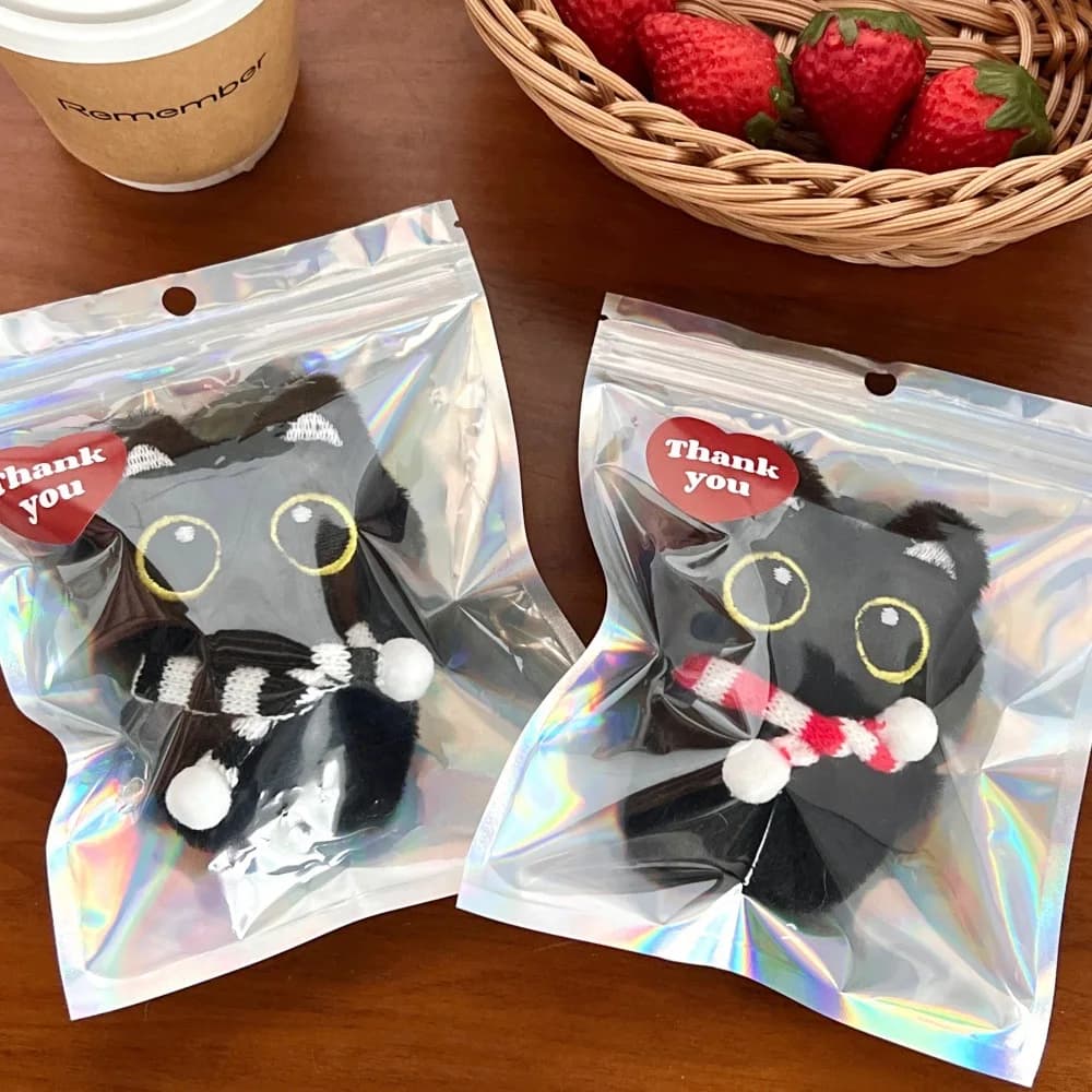 1/2 pièces mignon en peluche petit chat noir pendentif presser pendentif sac à dos porte-clés