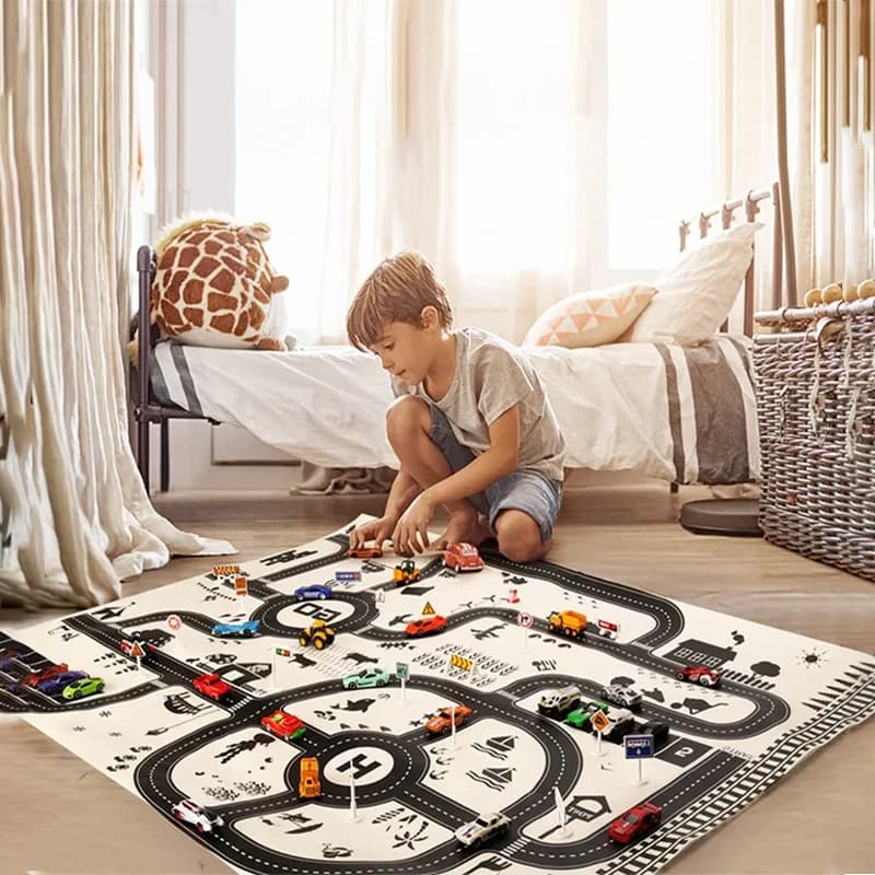 Tapis de carte de route 130x100CM pour enfants, Parking, feuille de route 83x58CM, carte de la circu