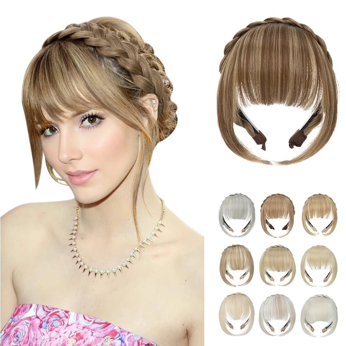Extension de frange de bandeau synthétique, faux cheveux, frange émoussée avec côtés longs pour femm