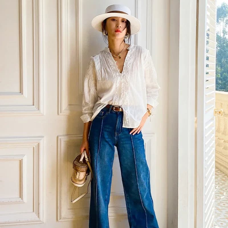 TEELYNN gitane Boho Foral brodé dentelle Blouse chemises pour femmes haut 2025 coton Vintage à manch