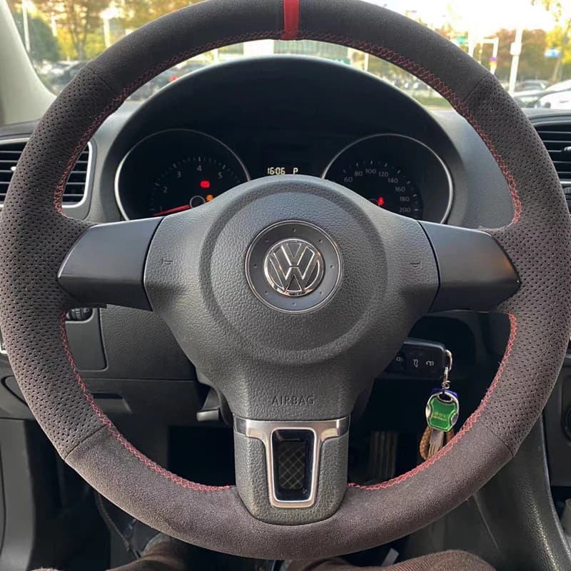 Housse de volant de voiture personnalisée en daim, 100% adaptée à Volkswagen Golf 6 Mk6 VW Polo Sagi