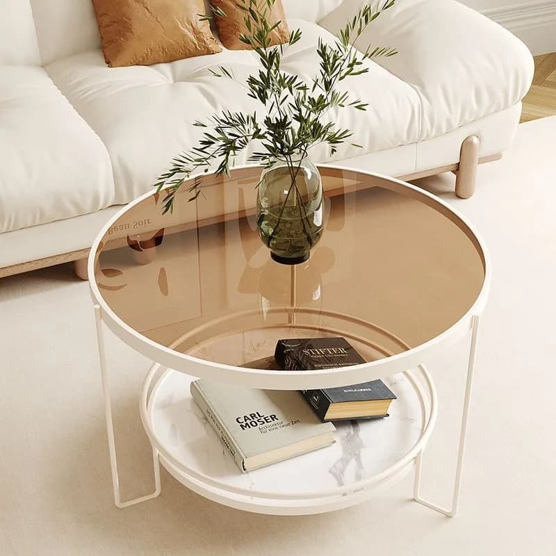 Changhong table basse en verre trempé petit appartement salon rond ménage minimaliste mini table