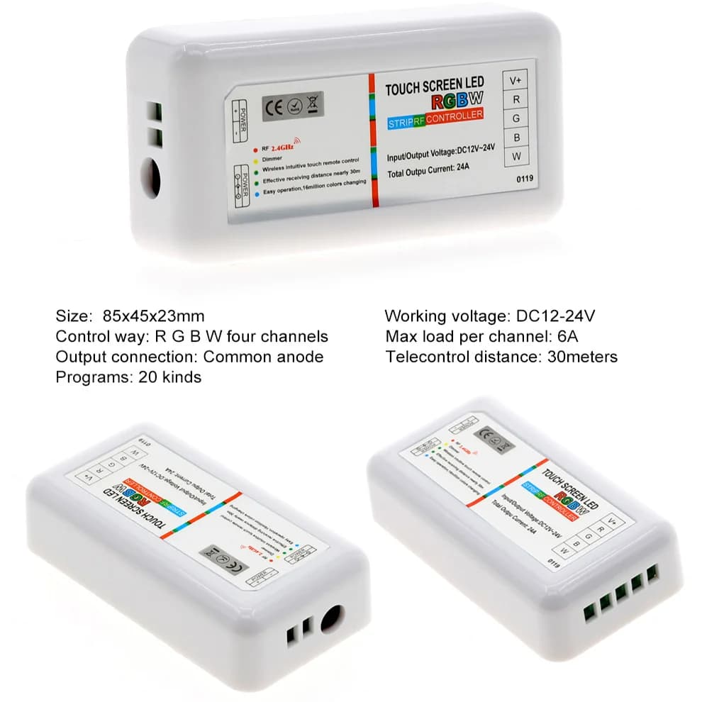 Contrôleur LED RGBW/RGB, écran tactile 2.4G DC12-24V 18A, canal de télécommande pour bande LED RGB +