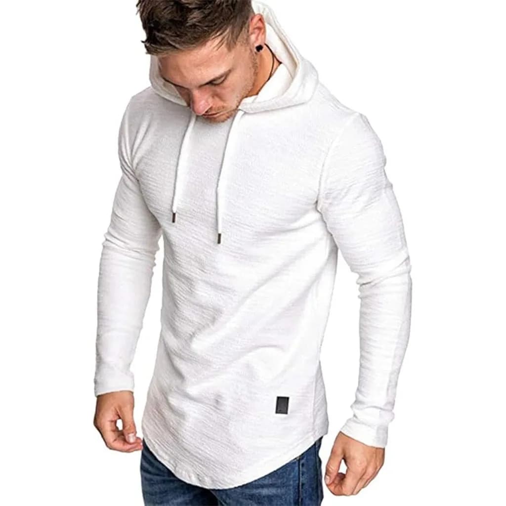 T-shirt à manches longues pour hommes, à capuche, cordon de serrage, en coton, décontracté, conforta