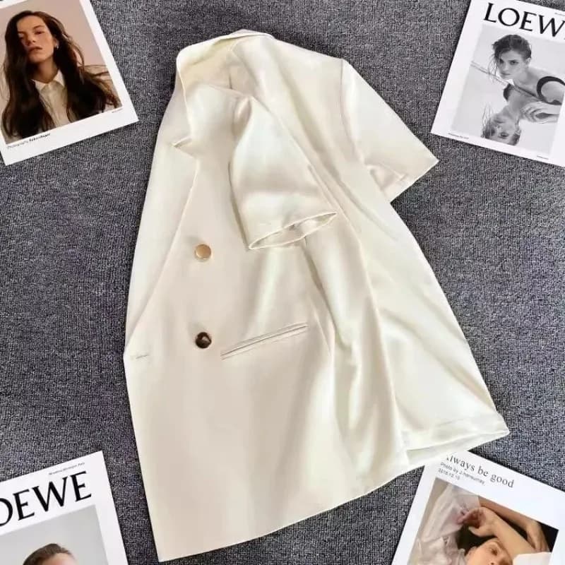 Veste d'été doublée dos nu pour femme, manteau blanc imbibé, manches courtes, mode coréenne, haute q