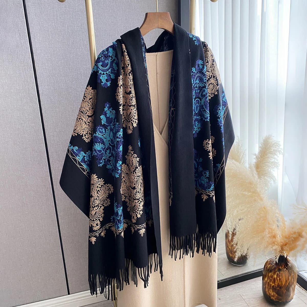 Femmes mode hiver chaud cachemire foulards broderie Pashmina couverture épais châle enveloppement fo