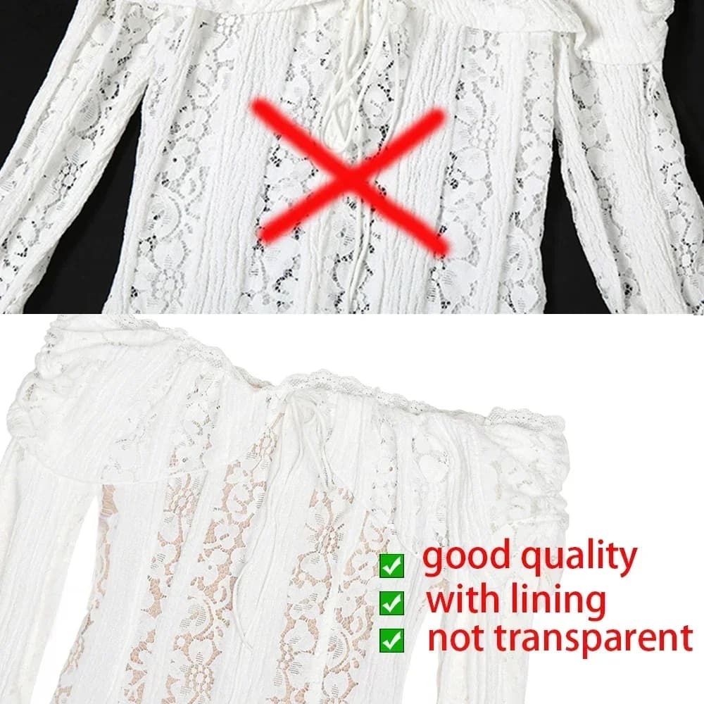 Oligai Robe Longue Dentelle Blanche Femme 2024 - Robe Épaules Dénudées Manches Évasées Bodycon pour 