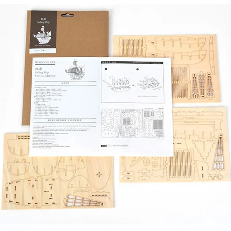 Bricolage 3d puzzle en bois pour assemblage Puzzle découpe Laser bateau à voile biplan Locomotive à 