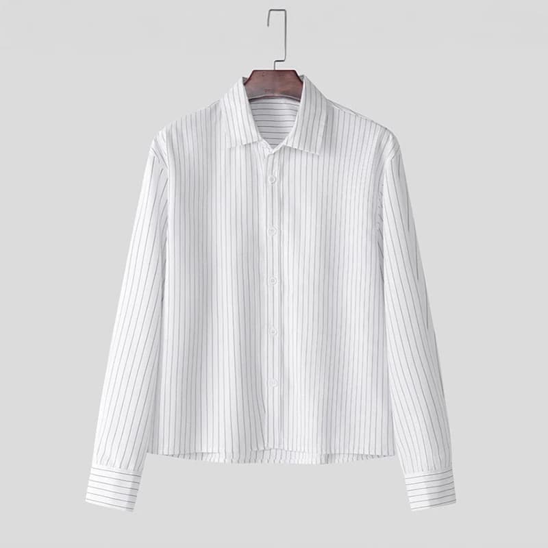 Nouveau britannique rétro hommes chemises rayées à la mode revers ample à manches longues Cardigan h