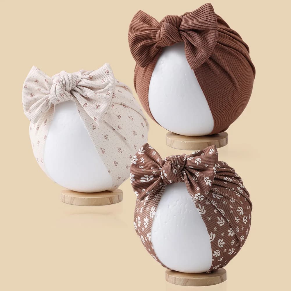 3 pièces/lot bébé garçons filles fleur imprimé bébé inde Turban chapeaux doux cheveux arcs Top noué 