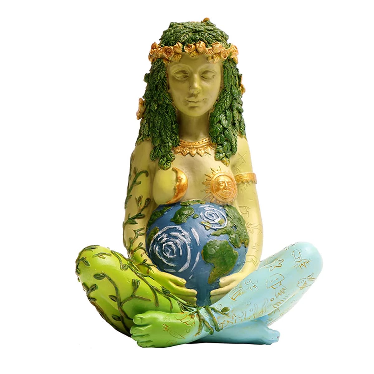 Statue de déesse de la terre verte Gaia du millénaire vibrant, 1 pièce, décor de dessin animé coloré