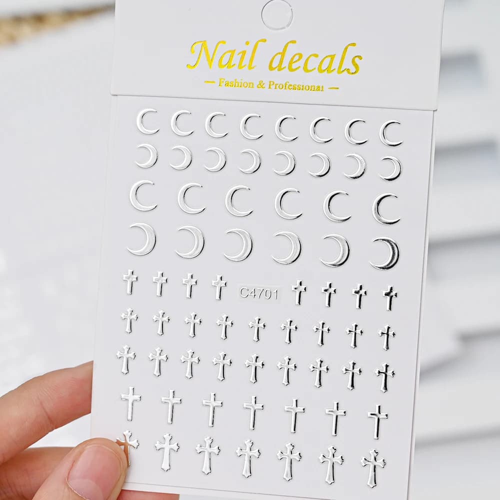Autocollants pour ongles en métal argenté, 6 feuilles, étoiles métalliques 3D, autocollants pour Nai